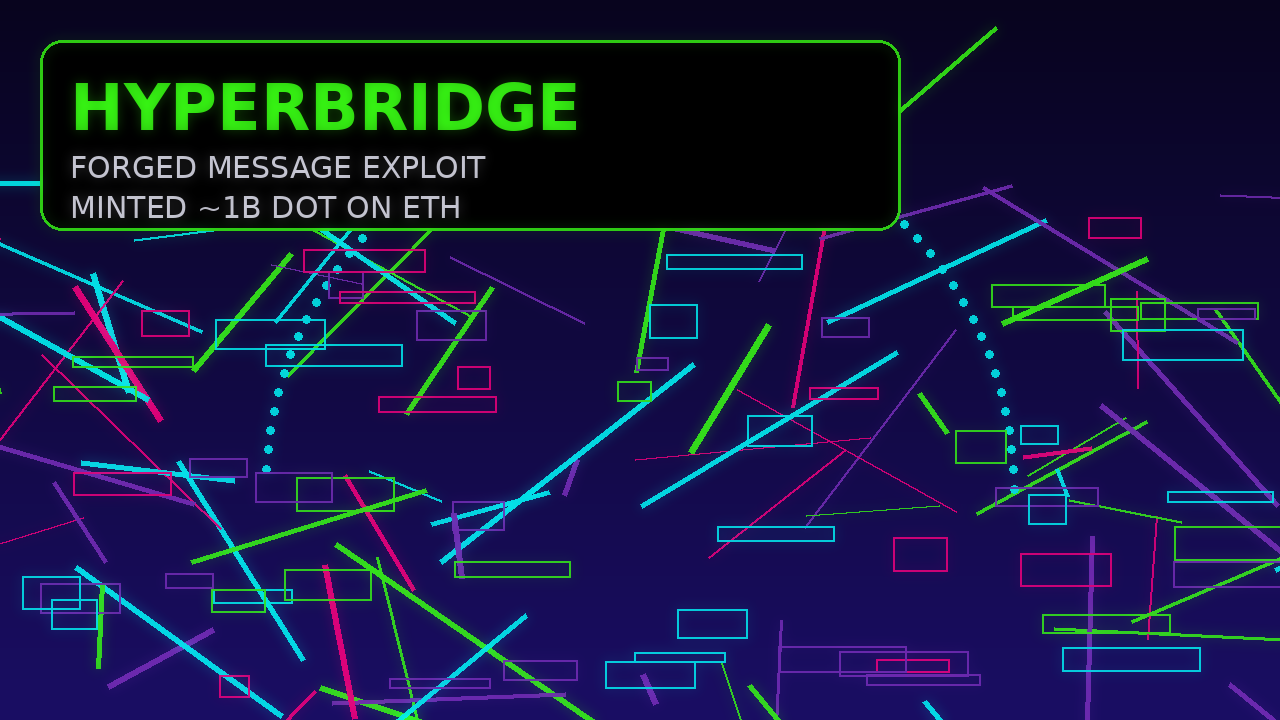 Neon cyberpunk bridge glitch with token icons and warning text