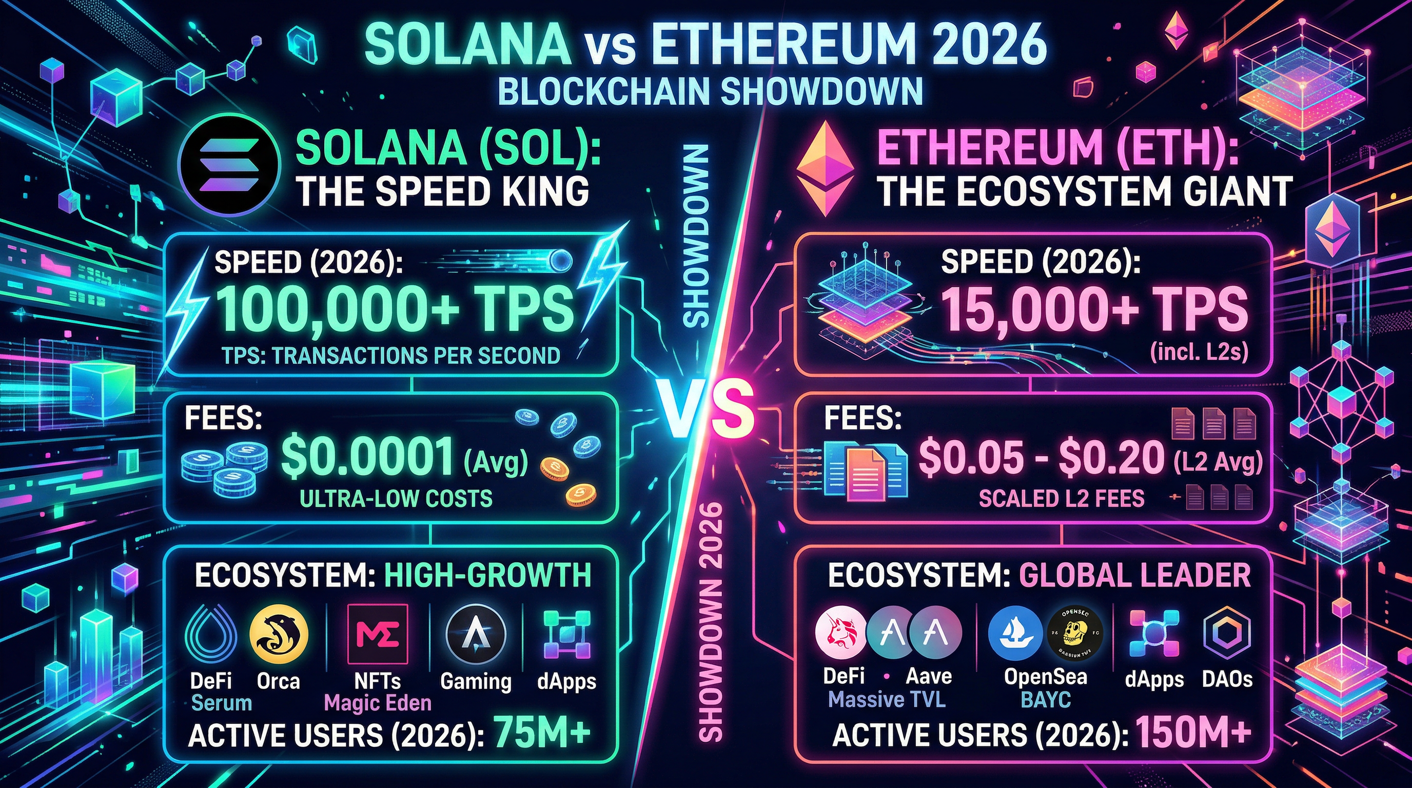 Solana vs Ethereum in 2026: Speed, Fees, and Ecosystem Compared
