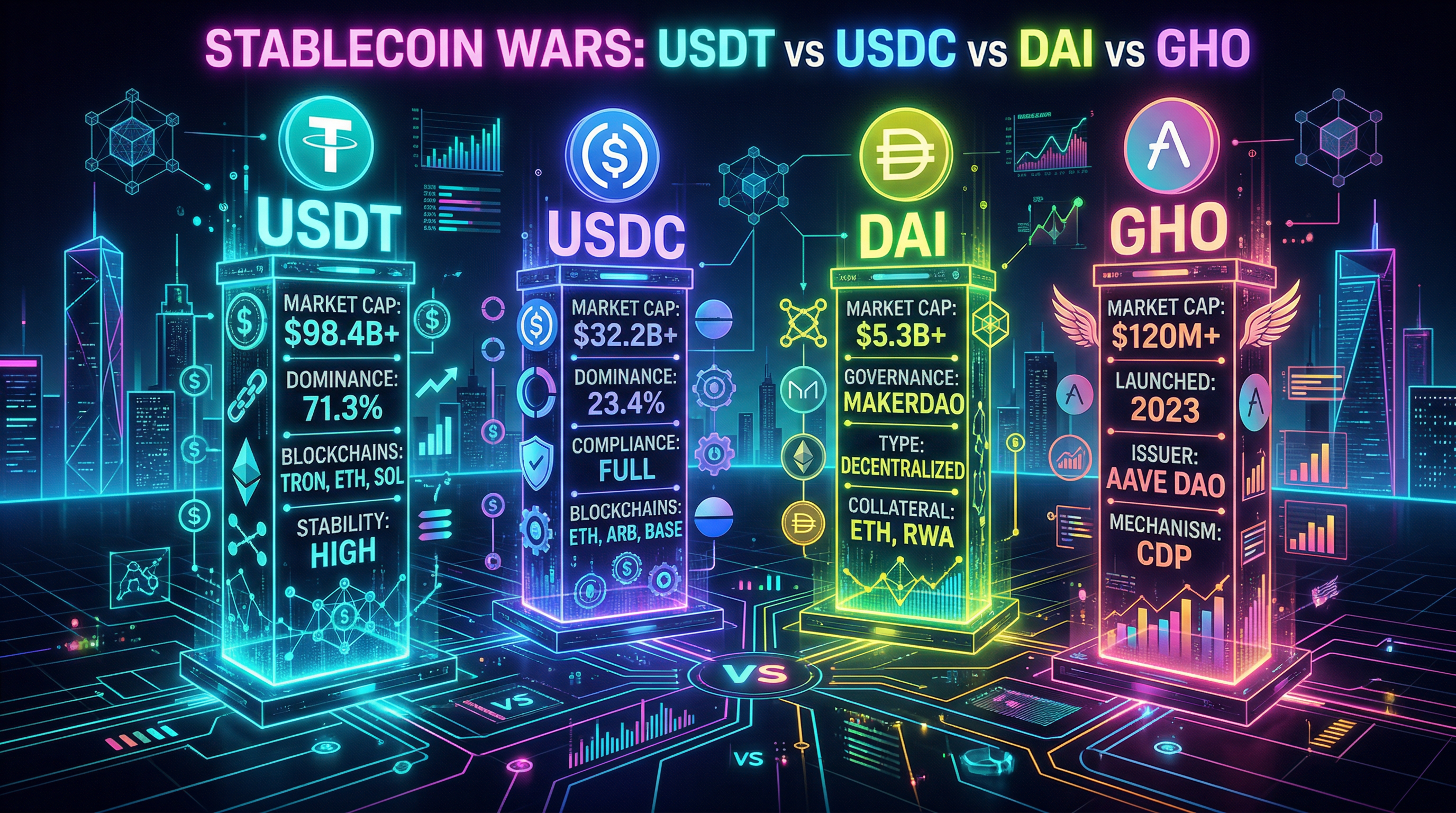 Stablecoin Wars: USDC vs USDT vs DAI vs GHO